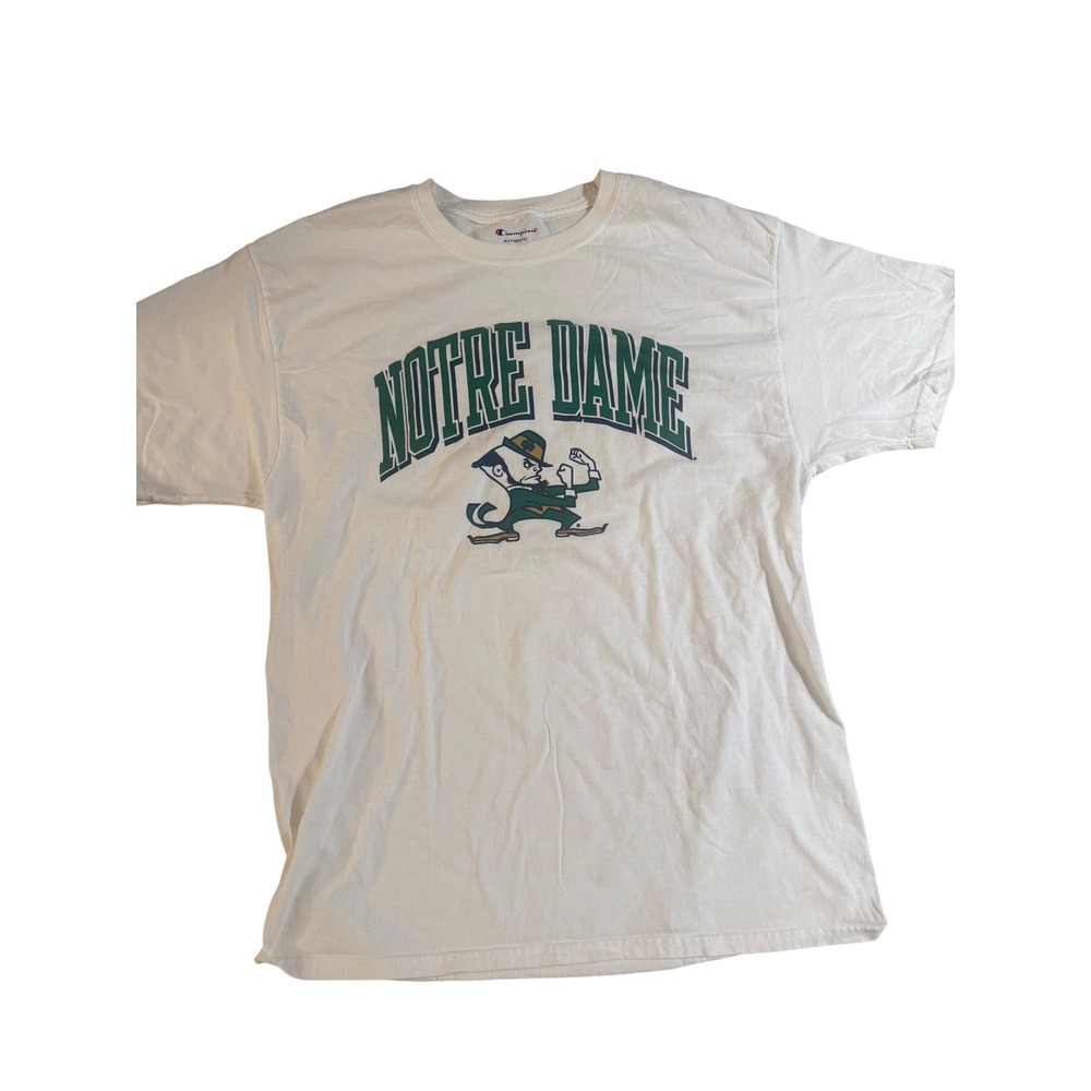 Champion Notre Dame Fighting Irish White Graphic T-Shirt Mens Large Leprechaun